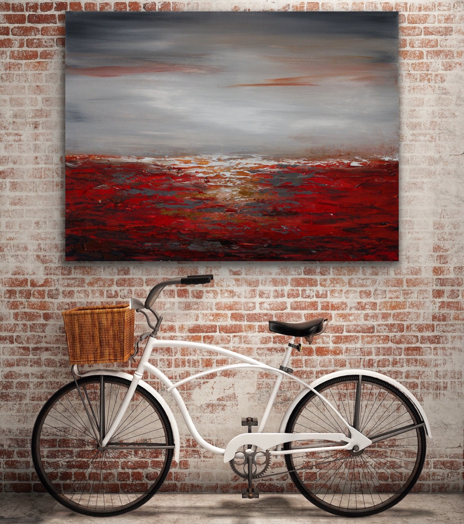 New Large Original Red Gray Abstract Painting Contemporary Modern Wall ...