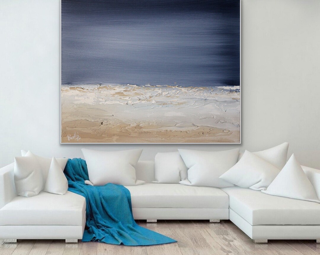 ORIGINAL Gray Beach Abstract Painting Bluish Grey Wall Decormodern Art
