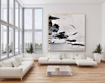 White Painting Unique Abstract Oil Painting Black and White Art Modern Abstract Painting Original Artwork Large Abstract Fine Art - lifetime