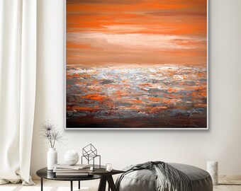 Oversized custom ORIGINAL peach Abstract Painting on canvas orange Modern art elegant Contemporary room decor for modern homes Peachy Sky