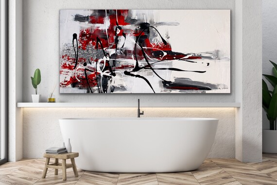Red Black Grey Abstract Splatter Painting Modern Design Home Decor Canvas Print Wall Art Picture