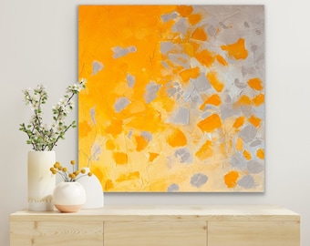 Yellow Orange Abstract Painting – 36x36 Modern Wall Art on Canvas – Ready to Hang – Minimalist Home Decor – Large Textured Artwork