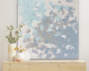 Light Blue abstract Painting on canvas, home wall art, Ready to Ship Artwork,  Modern art, Minimalist art, white painting, textured art, 3d
