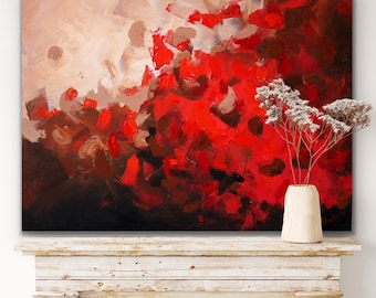 30x40" Original Abstract Red Paintings on Canvas Brown Beige Painting Textured modern Abstract Artwork on Canvas for your living room wall
