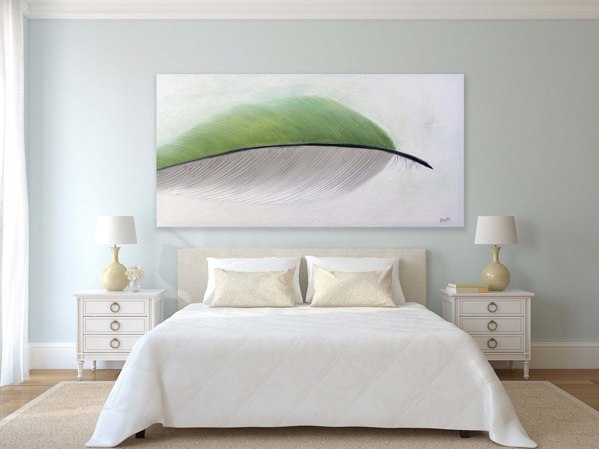 Large Original Green Contemporary Painting Grey White Modern Wall Decor ...