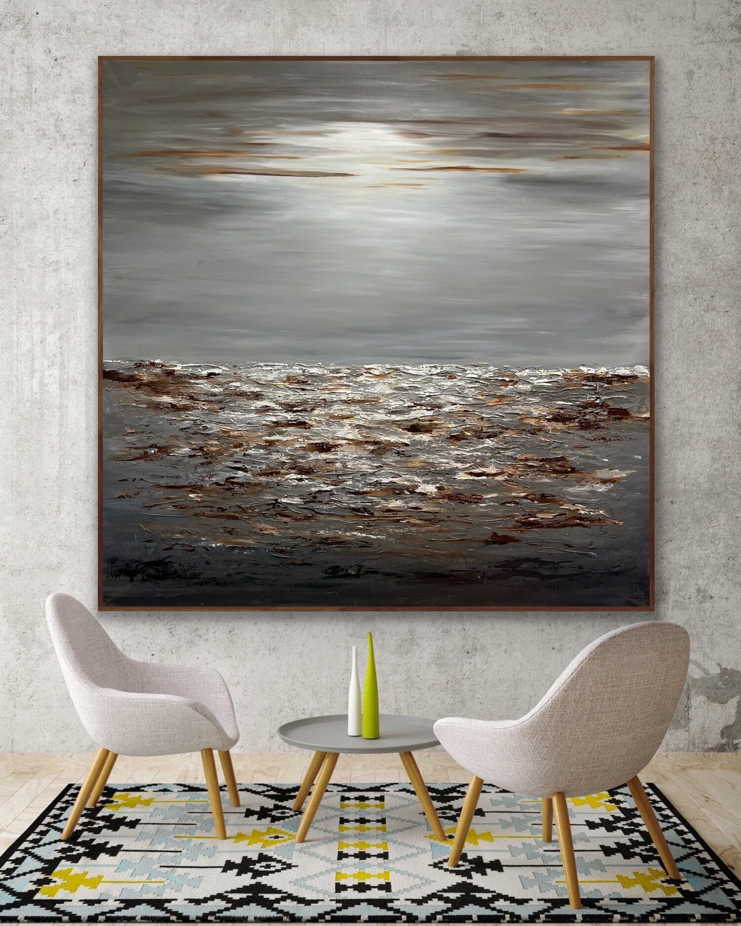 ORIGINAL Brown and Gray Abstract Painting White Brown Modern Art White