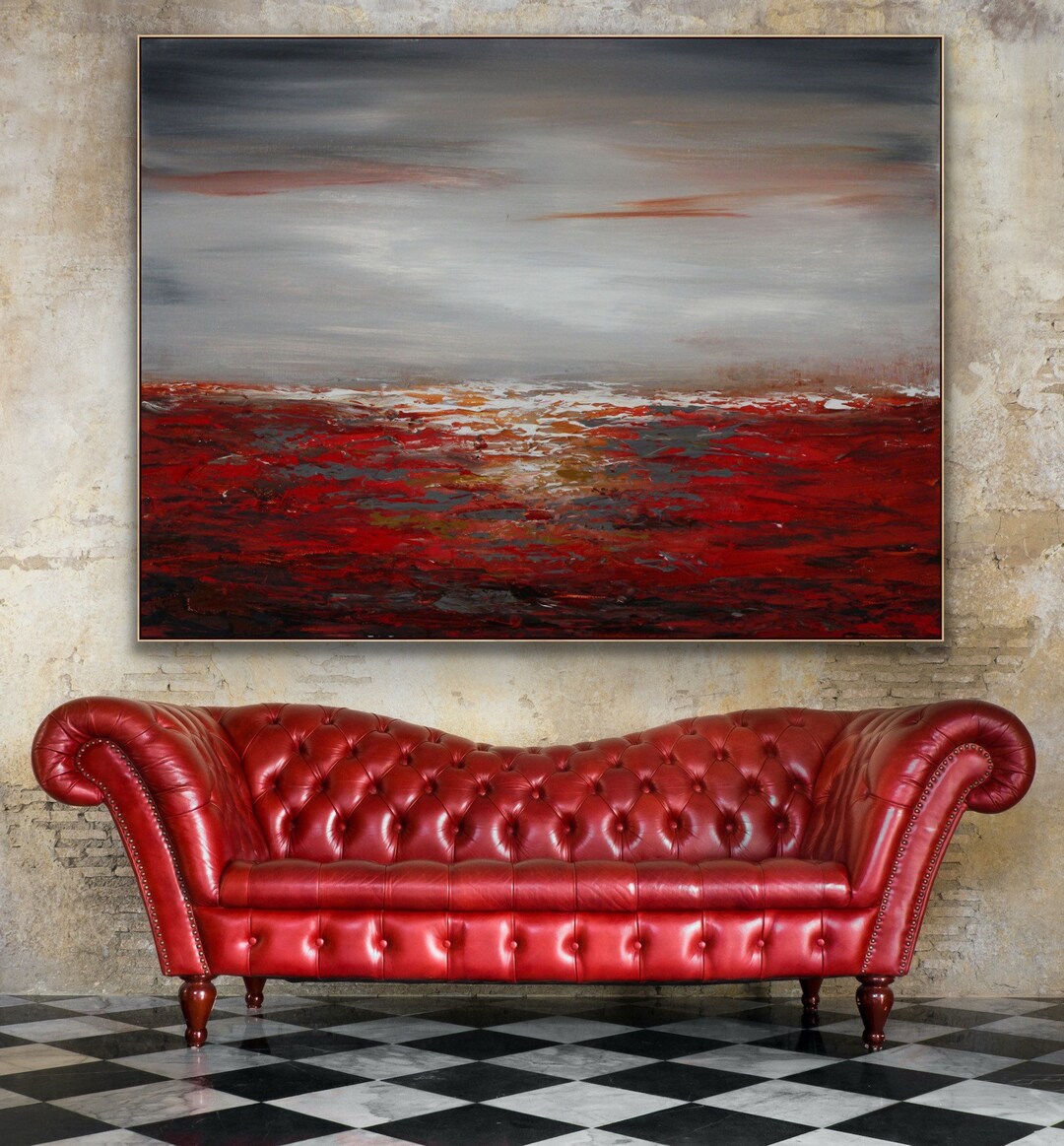 Original Oversized Acrylic Canvas Wall Art Red Modern Painting Wall Art