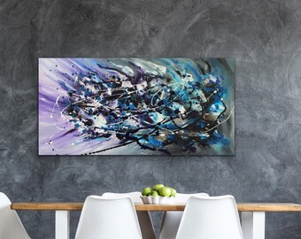 48" Instock Painting- Ready to Ship Artwork- Modern Contemporary Handmade Original Abstract Art Canvas wall decor - purple blue room art