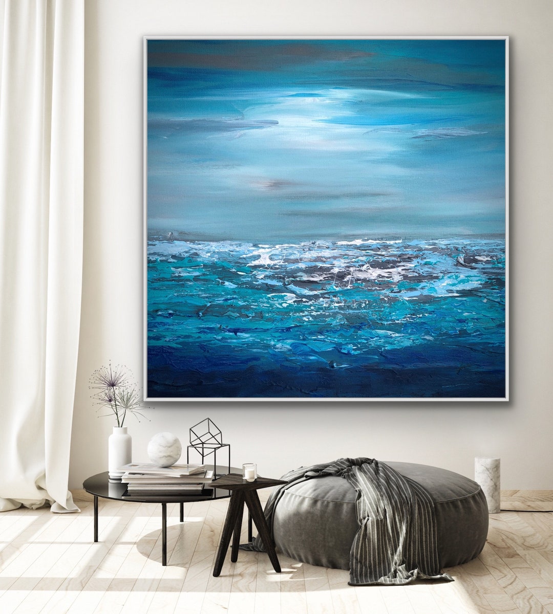 ORIGINAL Blue Abstract Painting on Canvas Light Dark Blue - Etsy