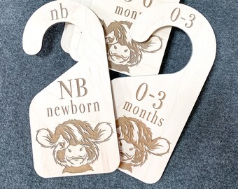 Highland Cow Dividers for Nursery- Wood Baby Gifts - Highland Cow Baby- Wooden Closet Dividers - Closet Organizer - Highland Cow Nursery
