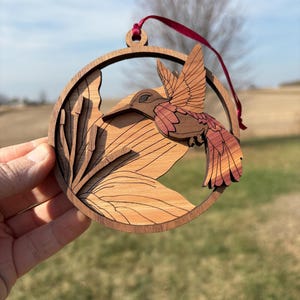 hummingbird ornament, wooden nature ornament, ornament gift, Christmas tree ornament