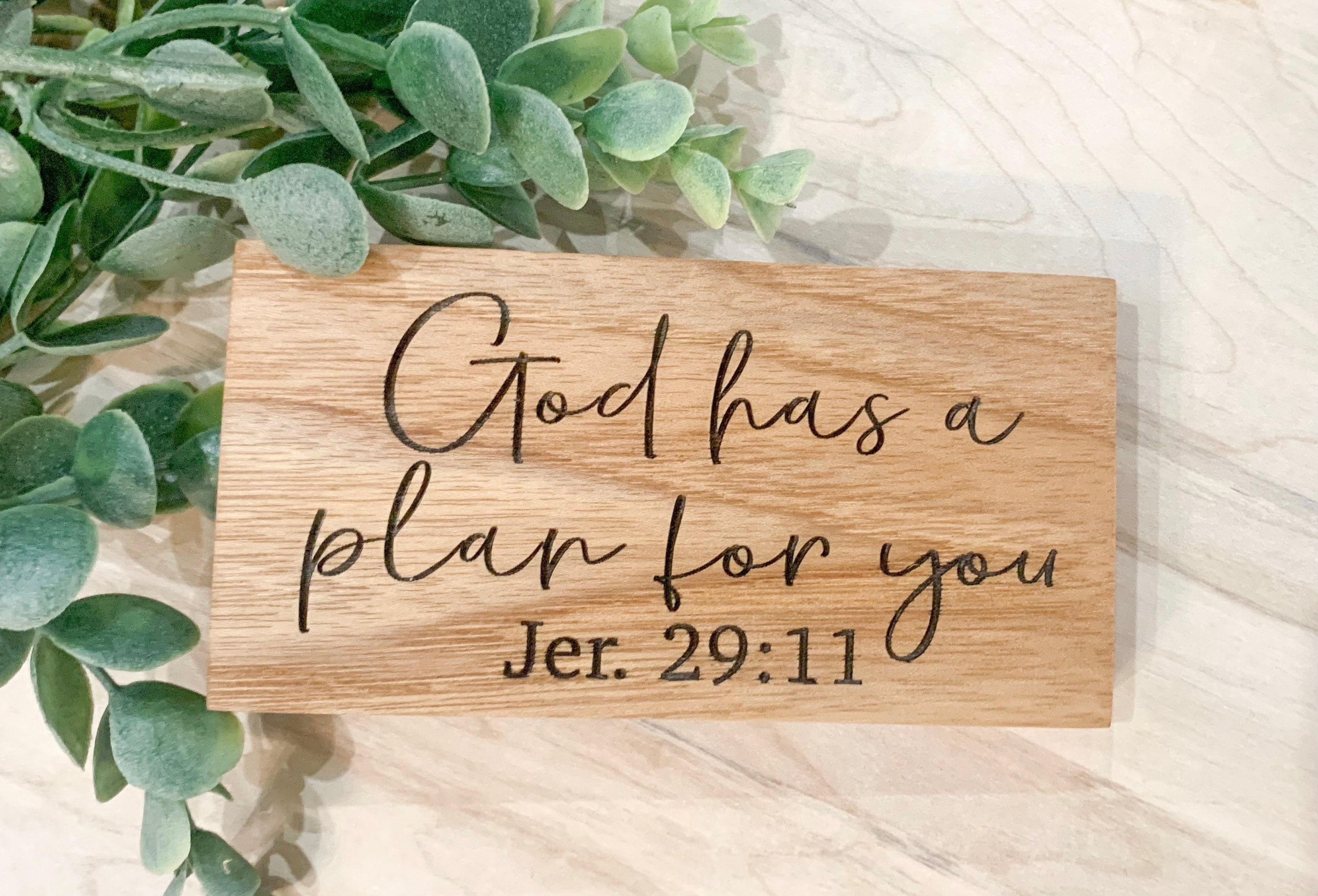 God has a plan for you - mini block- inspirational quote - engraved wood sign - Jeremiah 29:11