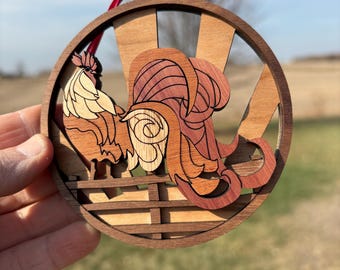 Rooster ornament, wooden nature ornament, ornament gift, Christmas tree ornament