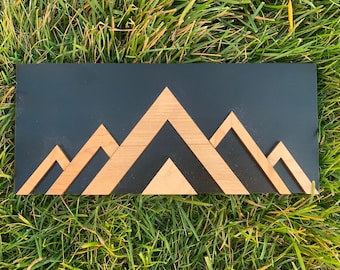 minimalist decor  - mountain wood art - shelf sitter geometric mountain - mountain peaks - mountain scape