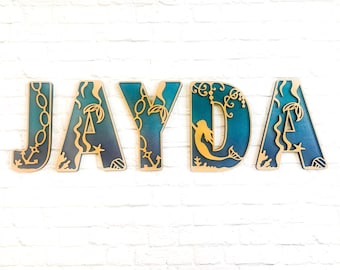 mermaid custom personalized girl's name - mermaid decor - DIY option - 3D child's name - nautical decor - ocean decor - mermaid letters