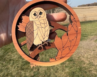 Owl ornament, wooden nature ornament, ornament gift, Christmas tree ornament