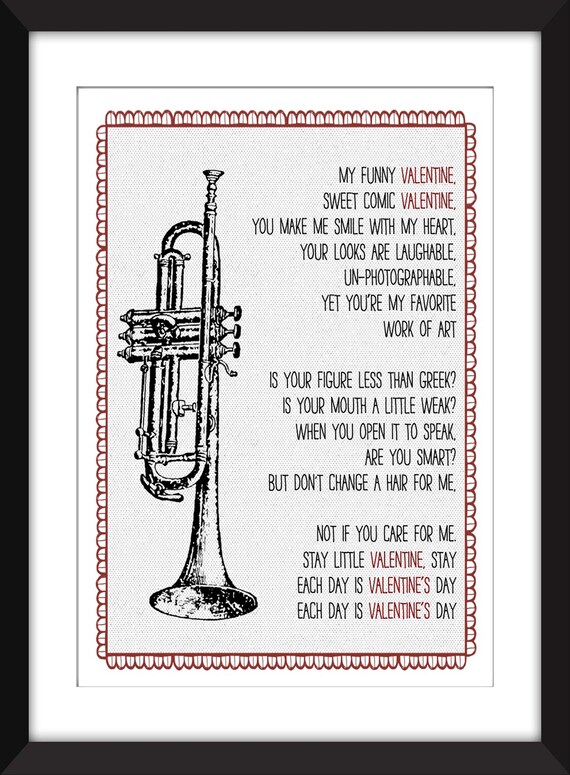 Chet Baker My Funny Valentine Lyrics Unframed Print  Etsy