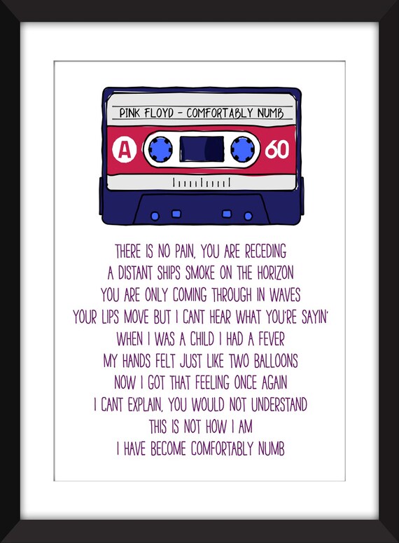 Pink Floyd Comfortably Numb Lyrics Unframed Print Etsy