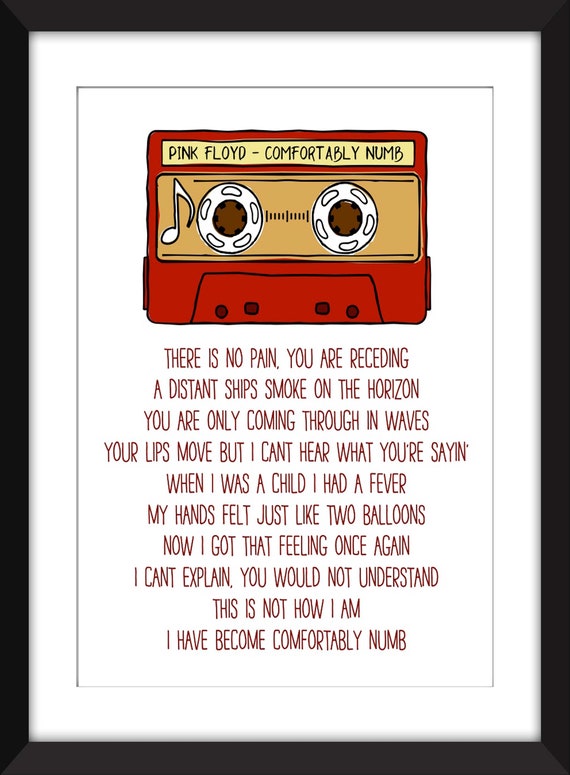 Pink Floyd Comfortably Numb Lyrics Unframed Print Etsy