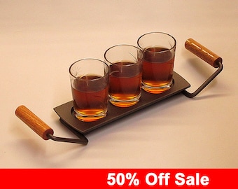 Sale! 50% off - The "3 Liner" Bar Wooden Serving Tray (Platter) with Handles.