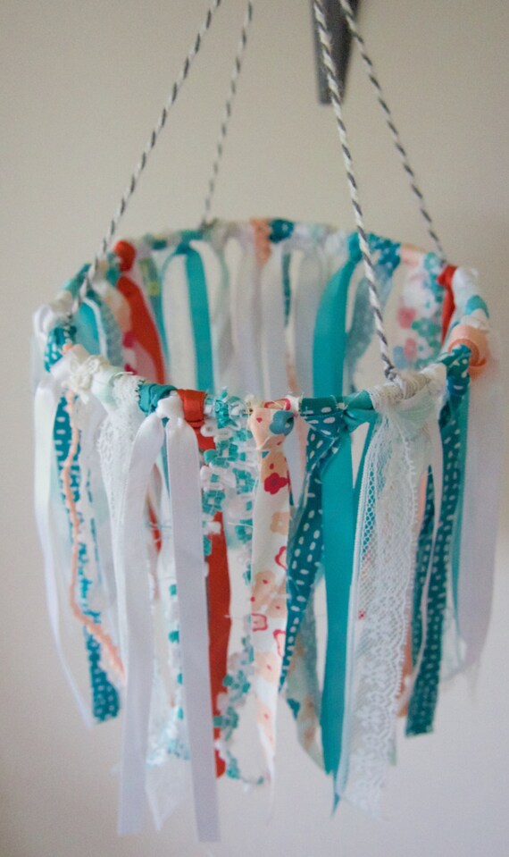 Items similar to Shabby Chic Baby Mobile Coral/ Turquoise/ Teal/ Peach