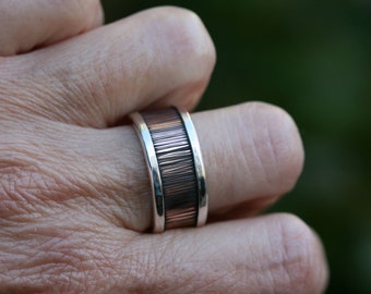 Sterling Silver Ring, Unisex Solid Silver Band ,Mens Silver Rings, Solid Silver Mens Rings, Silver and Copper Rings, Wedding Rings,