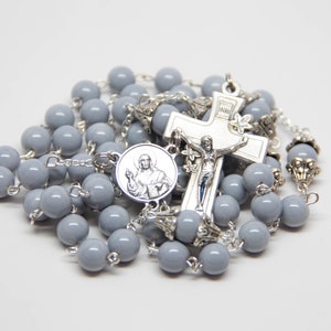 Rosary Beads | Simplistic Rosary | Grey Glass Rosary | Catholic Gift
