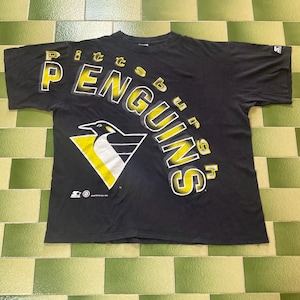 T-shirt vintage des Penguins de Pittsburgh des années 90 : gros caractères NHL Starter 2XL