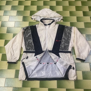 Vintage 90s Nike Windbreaker Jacket Full-Zip with Packable Hood Stitched Logo Size XL Made in USA