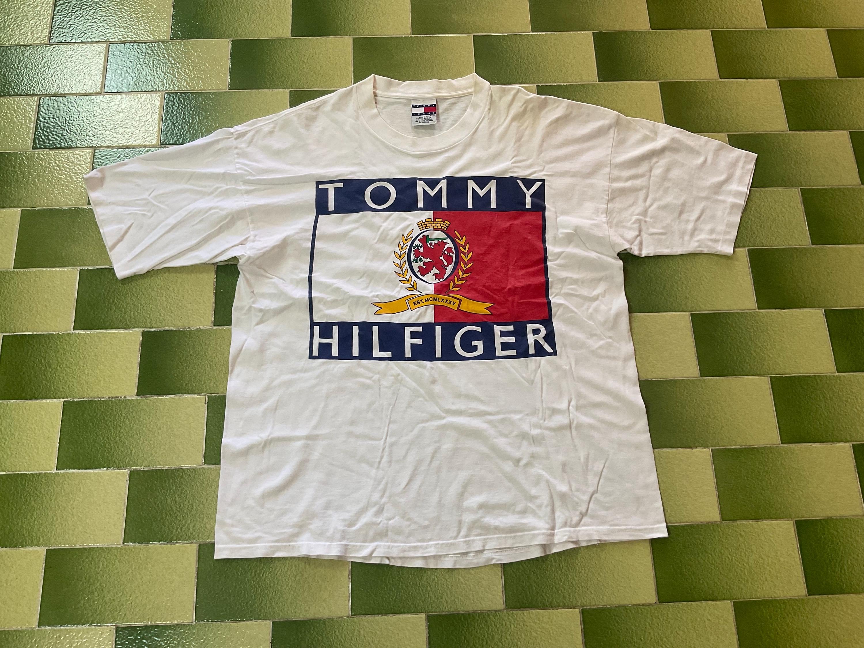 Vintage 90s Tommy Hilfiger Big Logo Tshirt Size XL Made in USA - Etsy
