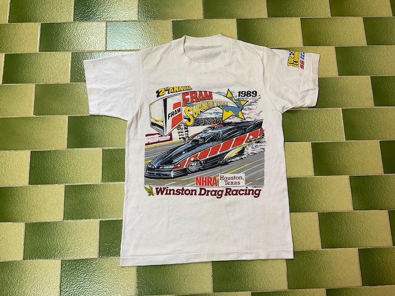 Vintage 1989 NHRA Fram Supernationals Winston Drag Racing T-shirt Passar Liten bild 1