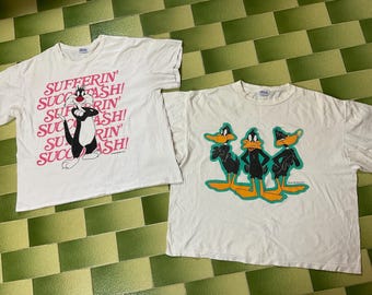 Two Vintage 1993-94 Sylvester the Cat & Daffy Duck T-Shirt Women’s L and XL