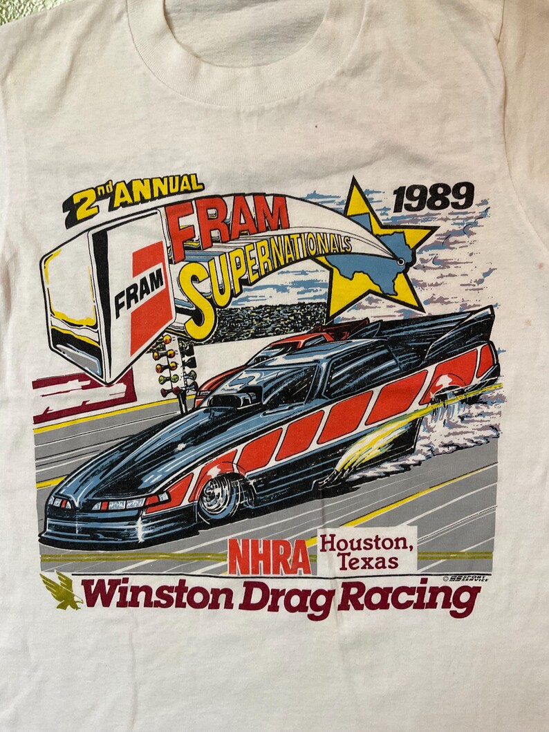 Vintage 1989 NHRA Fram Supernationals Winston Drag Racing T-shirt Passar Liten bild 4