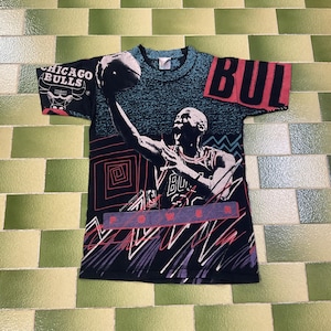 Vintage 90s Michael Jordan All Over Print T-Shirt by Magic Johnson Ts Size Medium 2 Sided Print NBA Chicago Bulls