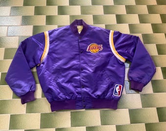 Kurtka bomberka Vintage Starter NBA Los Angeles Lakers z satyny rozmiar XL Wyprodukowano w USA Naszywki