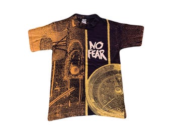 Vintage 90s No Fear All Over Print T-Shirt: Fits Small Made in USA