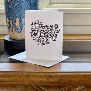 Carte de voeux coeur, chat, carte de voeux graphique originale pour remerciements, amour, salut vous manque, sympathie tirée de l'illustration The Herd par giclée ERP