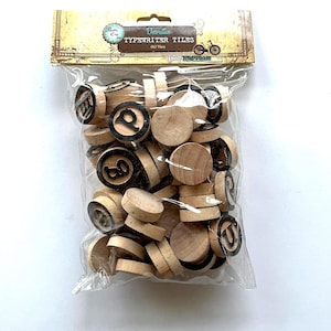 60 Typewriter Key Round Wood Tiles Vintage Look or Square Scrabble-Like pieces of wood for games signs packaging crafts New Supply