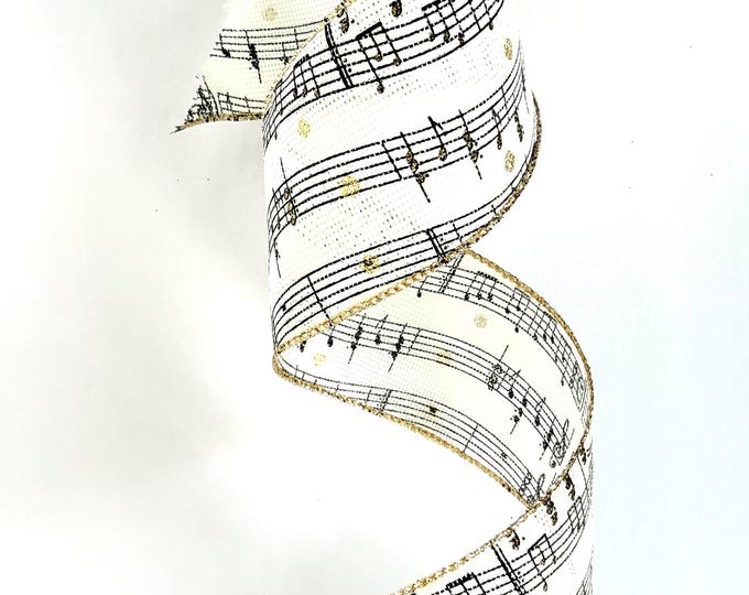 Wide Music Note Ribbon Wide Music Ribbon With Gold Sparkle and Wired Edge - 6 Yards 18 Feet ...