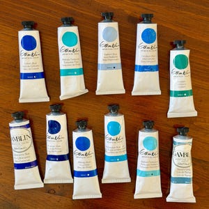 gamblin oils blue paints on wood surface edusite https://edusite.etsy.com