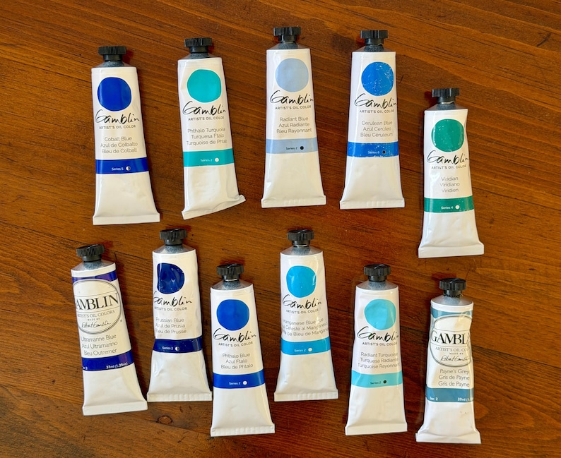 gamblin oils blue paints on wood surface edusite https://edusite.etsy.com