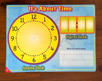 Time Place Mat Learn to Tell Time Practice Chart for the Introduction to Digital Analog or Written Time Early Learning Math Placemat