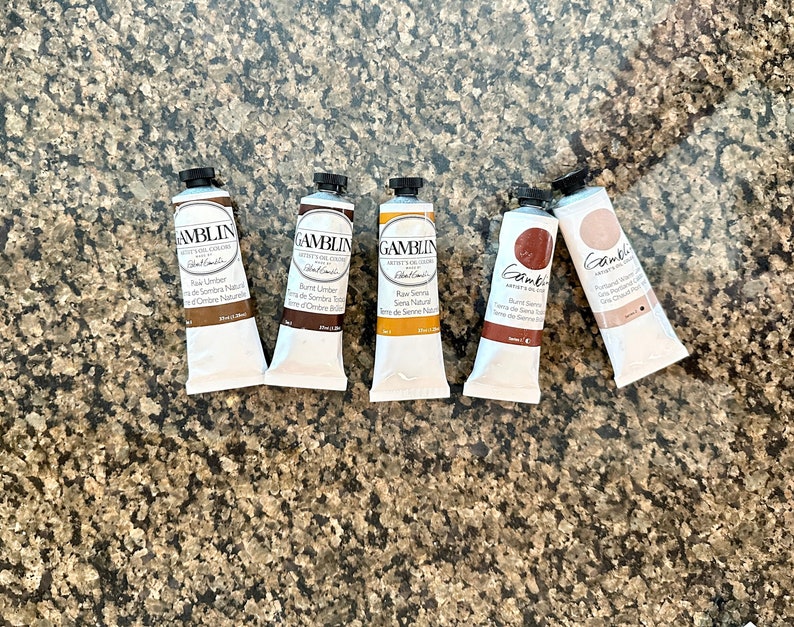Brown Gamblin oil paint 37ml each 5 shades in the edusite https://edusite.etsy.com