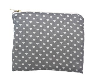 Make Up Bag Light Grey Heart bag accessories bag travel bag cosmetic toiletry bag accessories pouch clutch bag clutch purse zip bag