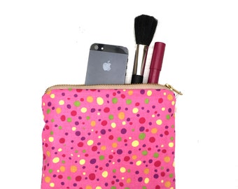 Spotty pink make up bag cosmetic bag, purse, makeup case, toiletry bag, make up bag, pouch, gift for her, clutch bag, clutch, purse, gifts