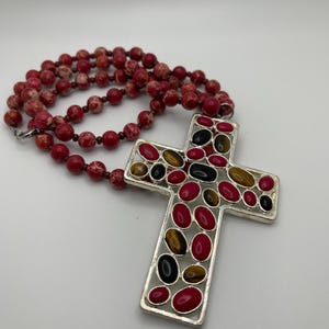 Red Jasper Necklace with Cross Pendant
