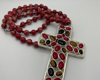 Red Jasper Necklace with Cross Pendant
