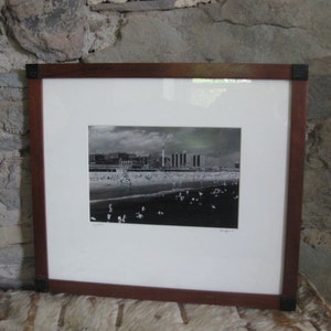 1992 Framed Coney Island Infared Black & White Photo Swimmers Beach Loungers Wonder Wheel