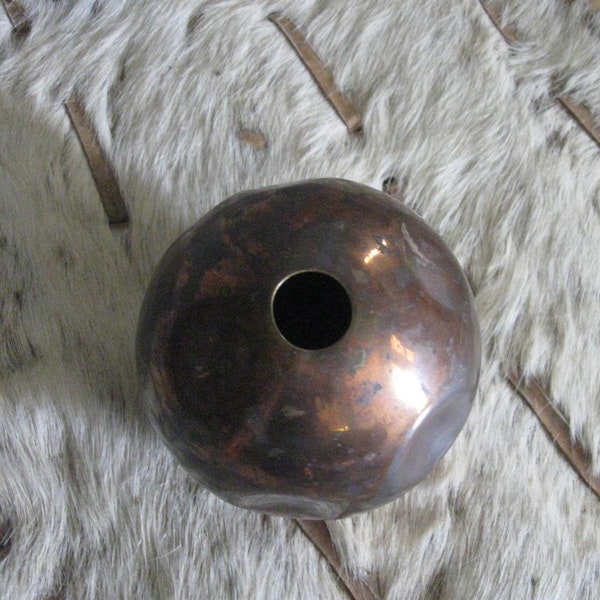 1985 Robert Isabell for Swid Powell Hole In One Patinated Copper Bud Vase with Creative Denting