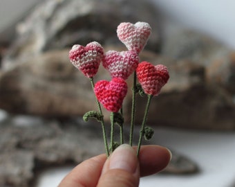 Five pink Flower hearts, Wedding Decoration, valentine gift, book-marker, crochet art